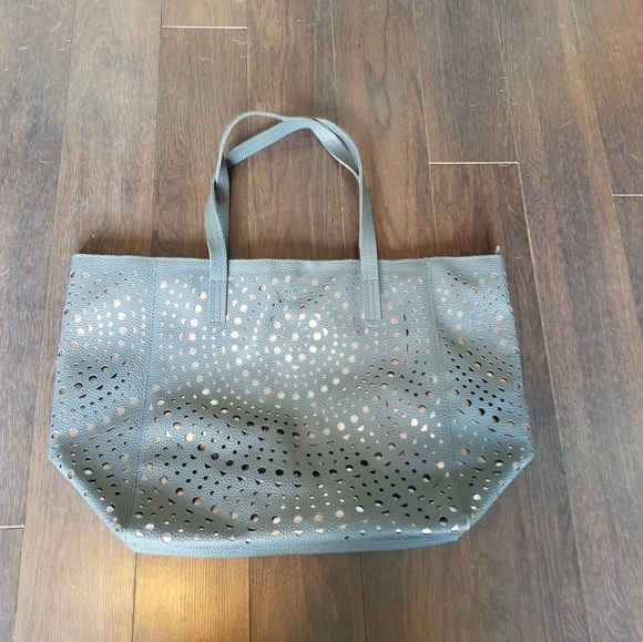 Gray Faux Leather Cut-out Tote - Picture 3 of 6